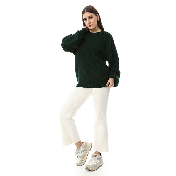 Dark_Emerald_Green_Round_Neck_Knitted_Pullover