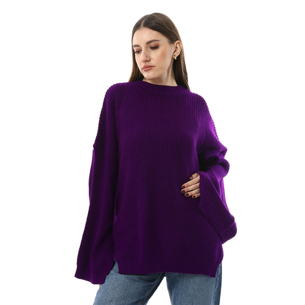 Knitted_Dark_Purple_Pullover_With_Multi-Slits