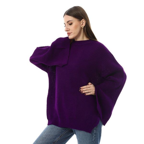 Knitted_Dark_Purple_Pullover_With_Multi-Slits