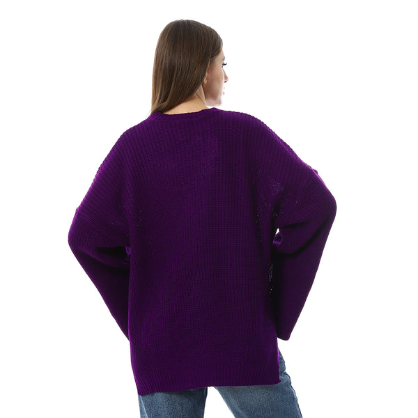 Knitted_Dark_Purple_Pullover_With_Multi-Slits