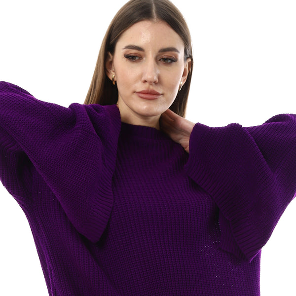 Knitted_Dark_Purple_Pullover_With_Multi-Slits