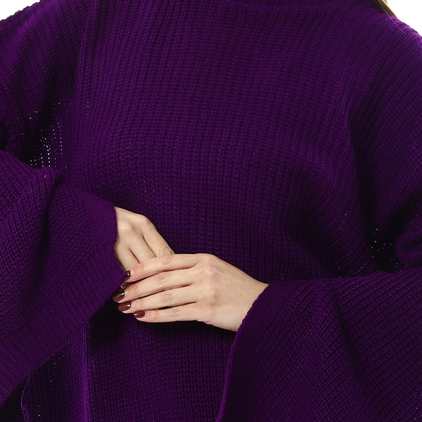 Knitted_Dark_Purple_Pullover_With_Multi-Slits
