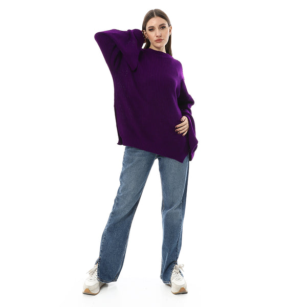 Knitted_Dark_Purple_Pullover_With_Multi-Slits