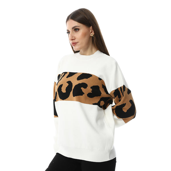 White_With_Touch_Of_Reptile_Patterned_Pullover
