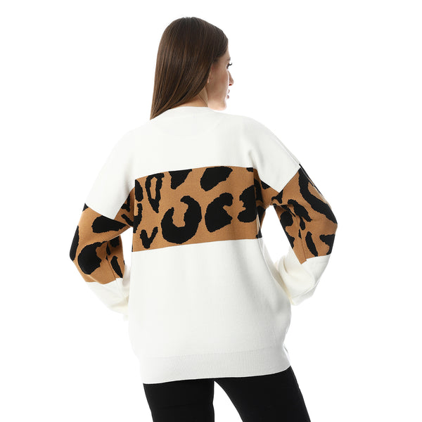 White_With_Touch_Of_Reptile_Patterned_Pullover