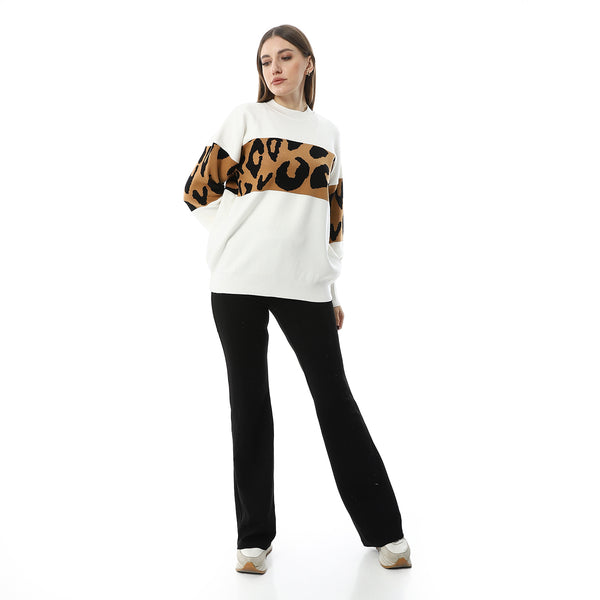 White_With_Touch_Of_Reptile_Patterned_Pullover