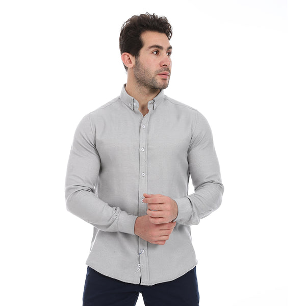 Self_Patterned_Grey_Button-Up_Cotton_Shirt