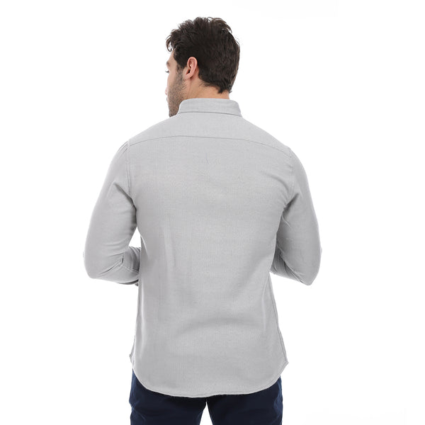 Self_Patterned_Grey_Button-Up_Cotton_Shirt