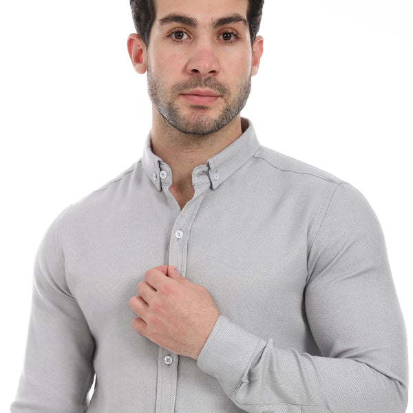 Self_Patterned_Grey_Button-Up_Cotton_Shirt