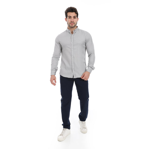 Self_Patterned_Grey_Button-Up_Cotton_Shirt