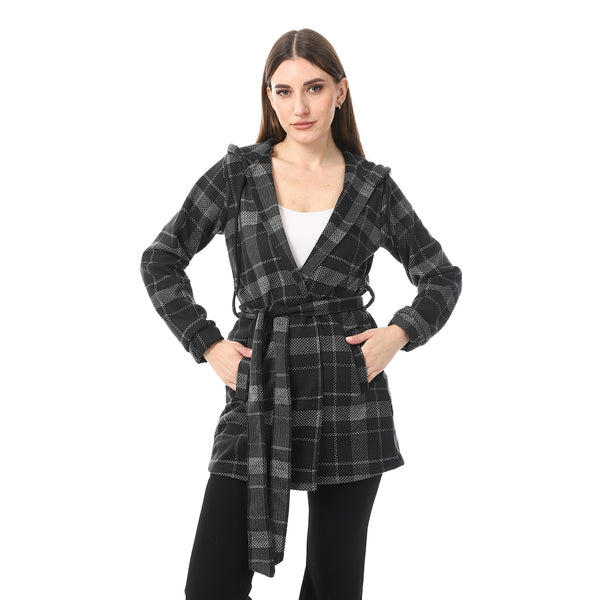 MELANG_Plaid_Wrap_COAT_-_Black