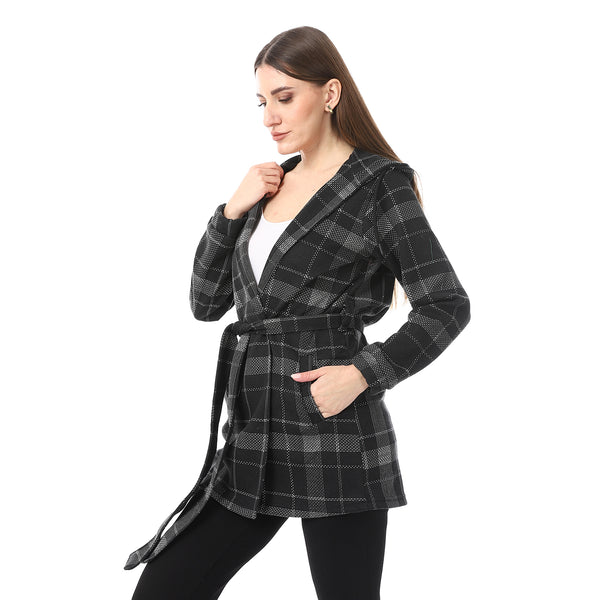 MELANG_Plaid_Wrap_COAT_-_Black