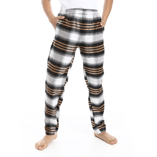 Regular_fit_Checkered_Trousers_For_Boy's_-_Beige_,_Black_&_White