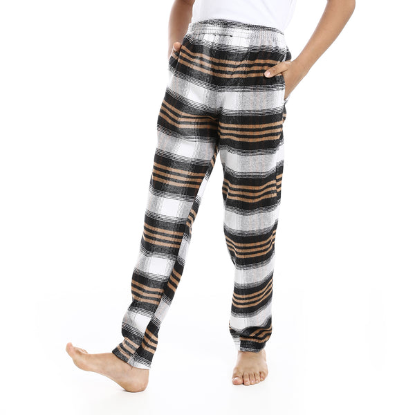 Regular_fit_Checkered_Trousers_For_Boy's_-_Beige_,_Black_&_White