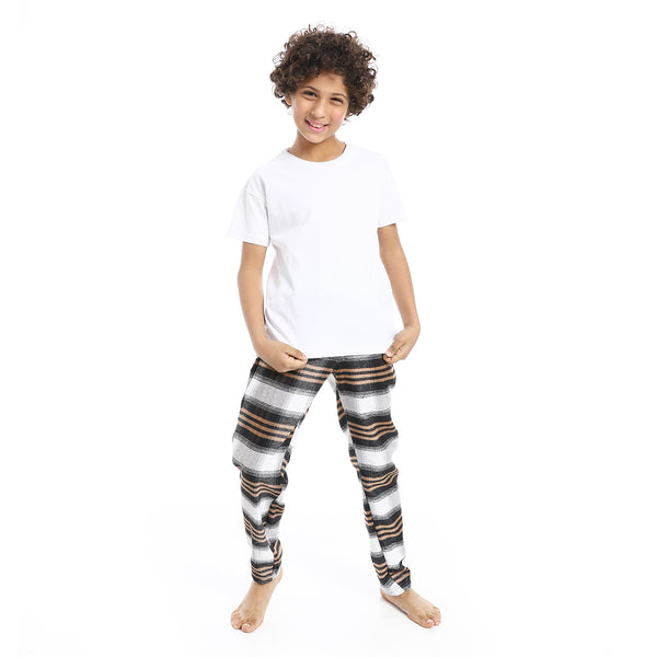 Regular_fit_Checkered_Trousers_For_Boy's_-_Beige_,_Black_&_White