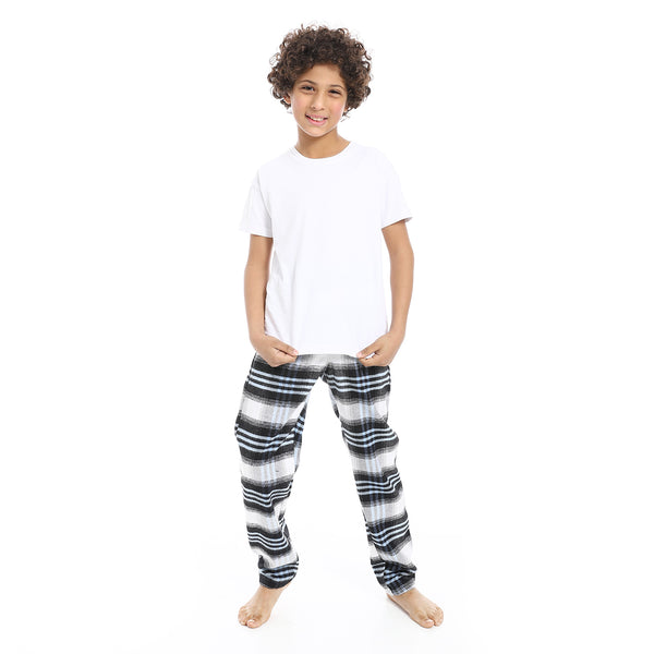 Regular_fit_Checkered_Trousers_For_Boy's_-_Light_Blue_,_Black_&_White