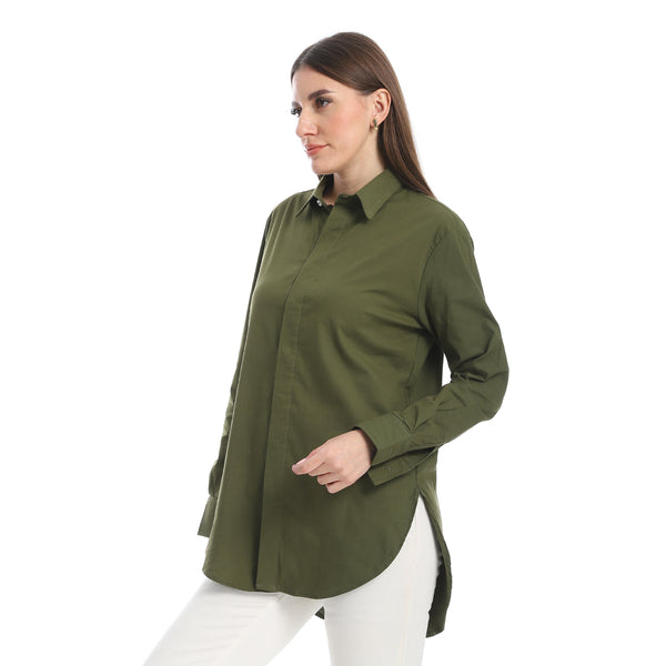 Solid_Olive_Long_Sleeves_Buttoned_Basic_Shirt