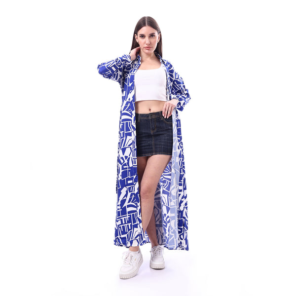 Patterned_Long_Sleeve_Women_Dress_-_Royal_Blue_&_White