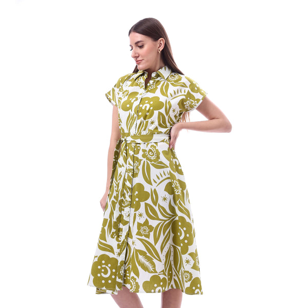 Floral_Dress_Printed_Short_Sleeves_-_Light_Green_&_White