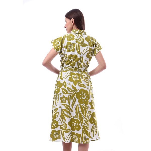 Floral_Dress_Printed_Short_Sleeves_-_Light_Green_&_White