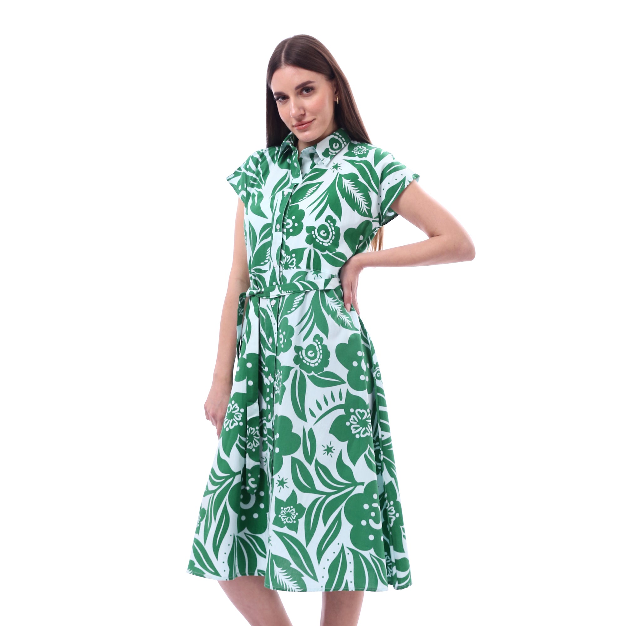 Andoraeg Floral_Dress_Printed_Short_Sleeves_-_Green_&_White – Andora