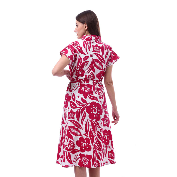 Floral_Dress_Printed_Short_Sleeves_-_Fuchia_&_White