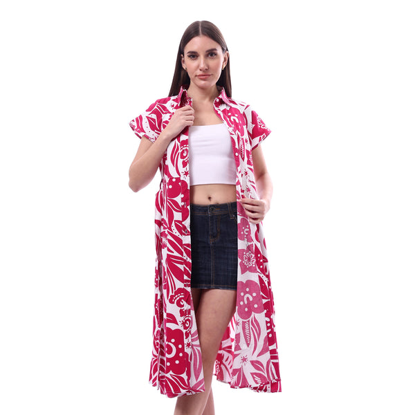 Floral_Dress_Printed_Short_Sleeves_-_Fuchia_&_White