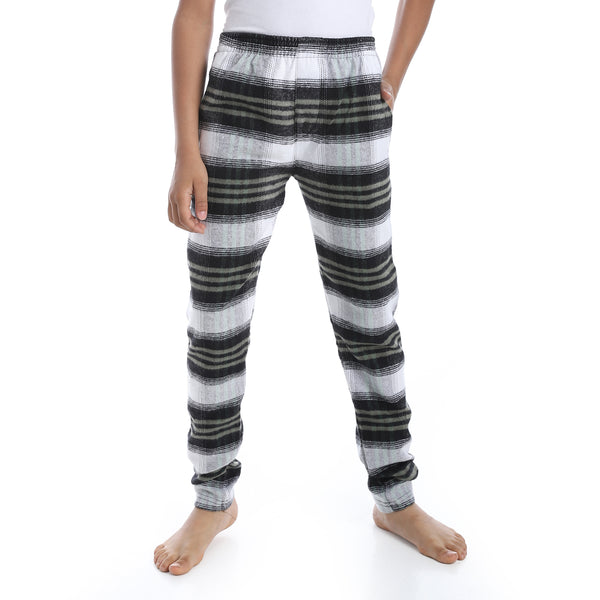 Regular_fit_Checkered_Trousers_For_Boy's_-_Olive_,_Black_&_White
