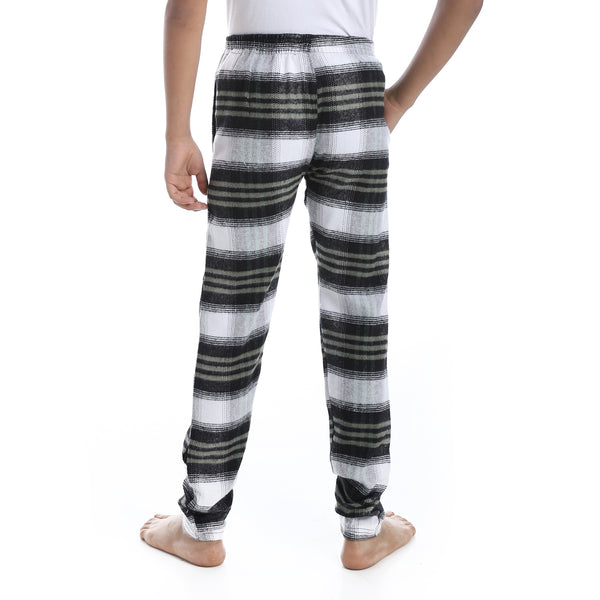 Regular_fit_Checkered_Trousers_For_Boy's_-_Olive_,_Black_&_White