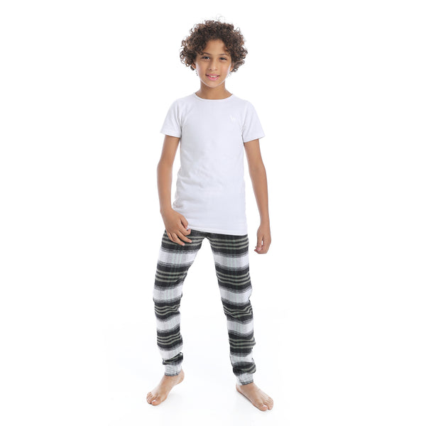 Regular_fit_Checkered_Trousers_For_Boy's_-_Olive_,_Black_&_White