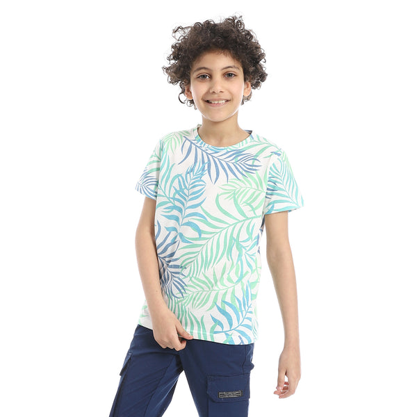 Breezy_Leaf_Print_Cotton_Boys_T-Shirt_-_Green_,_blue_&_White