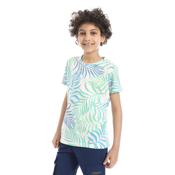 Breezy_Leaf_Print_Cotton_Boys_T-Shirt_-_Green_,_blue_&_White