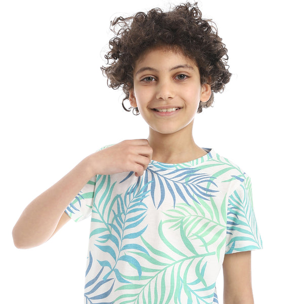 Breezy_Leaf_Print_Cotton_Boys_T-Shirt_-_Green_,_blue_&_White