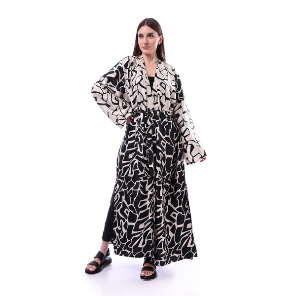 Lightweight_Koftan_With_Slits_-_Beige_&_Black