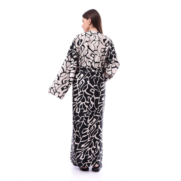 Lightweight_Koftan_With_Slits_-_Beige_&_Black