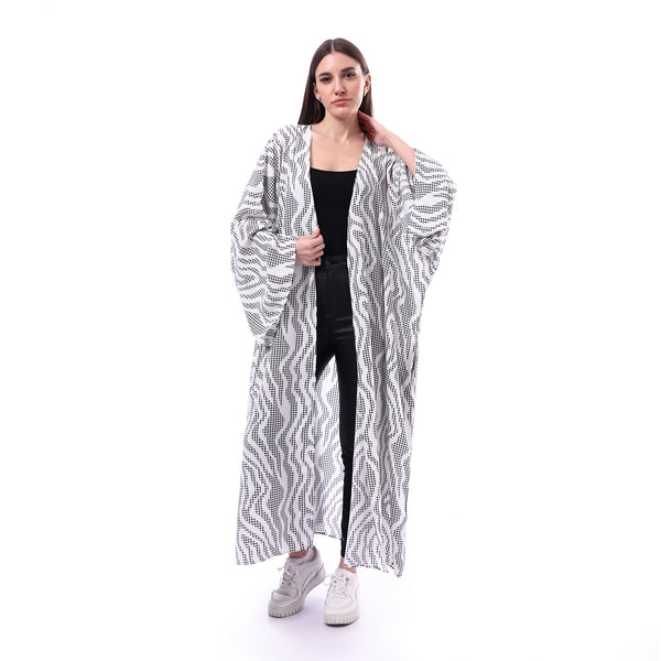 Open_Neckline_Koftan_With_Multicolour_-_White_&_Black