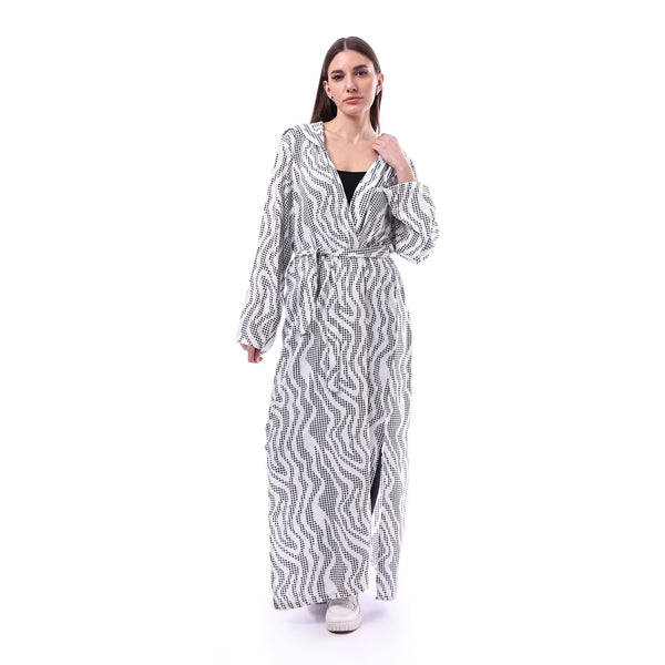 Slip_On_Patterned_Long_Koftan_-_White_&_Black
