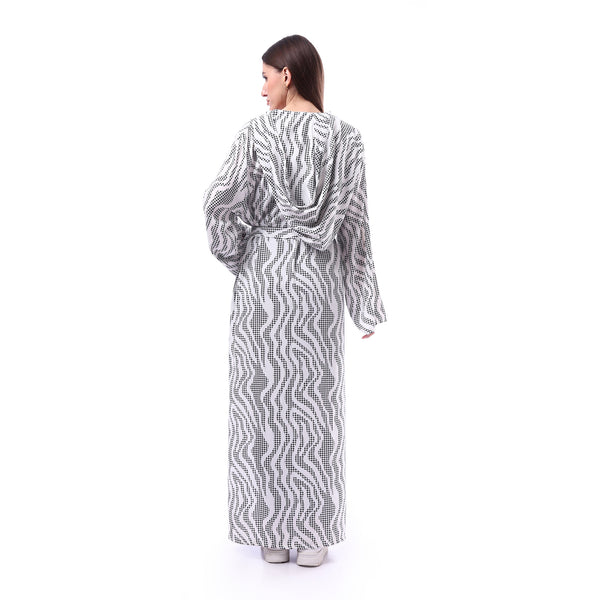 Slip_On_Patterned_Long_Koftan_-_White_&_Black
