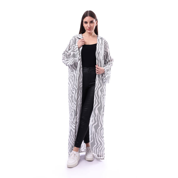 Slip_On_Patterned_Long_Koftan_-_White_&_Black