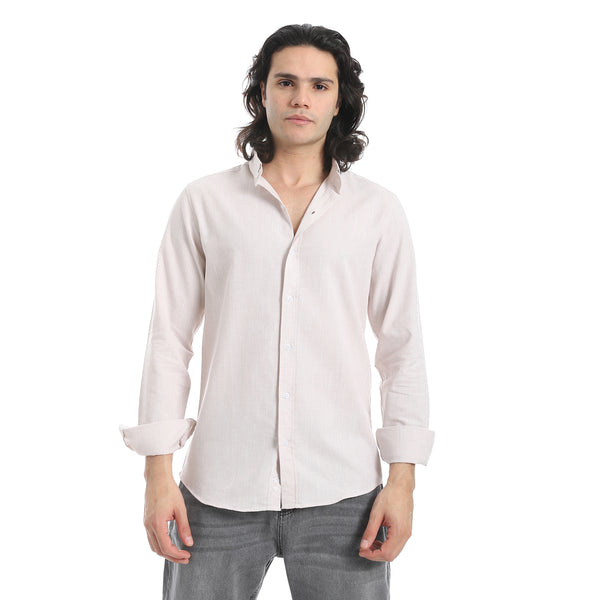 Light_Beige_Turn_Down_Collar_Plain_Shirt
