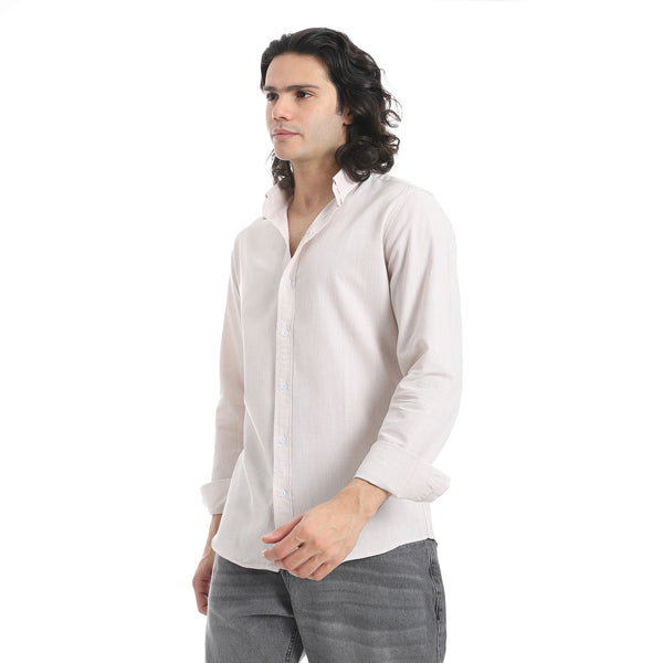 Light_Beige_Turn_Down_Collar_Plain_Shirt