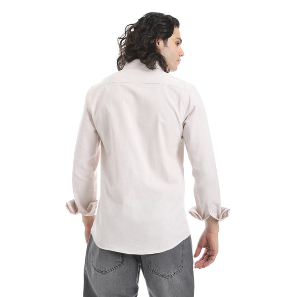 Light_Beige_Turn_Down_Collar_Plain_Shirt