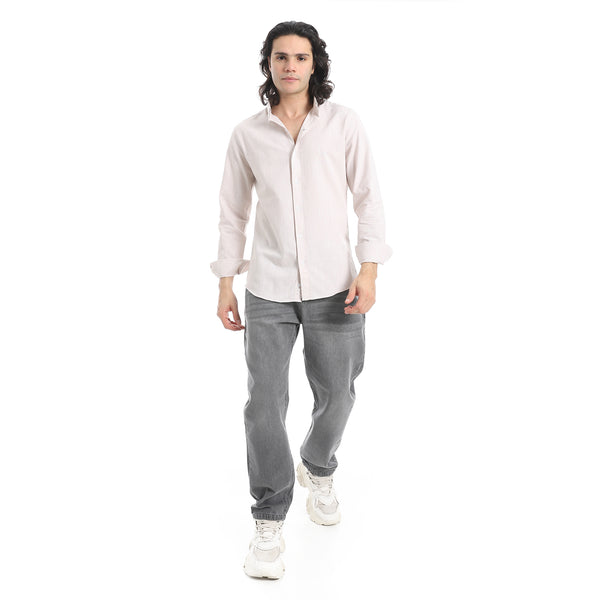 Light_Beige_Turn_Down_Collar_Plain_Shirt