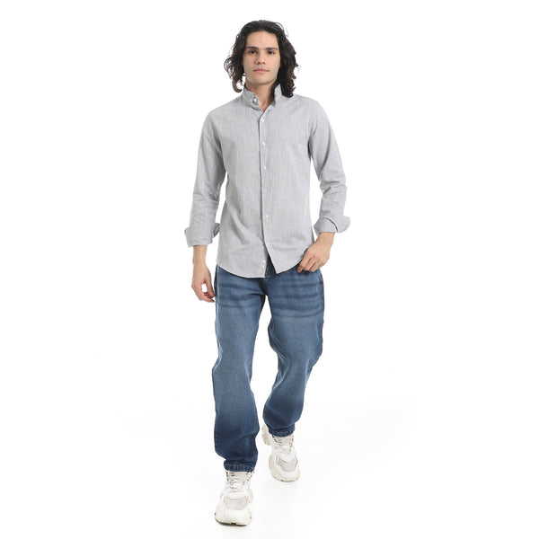 Grey_Turn_Down_Collar_Plain_Shirt
