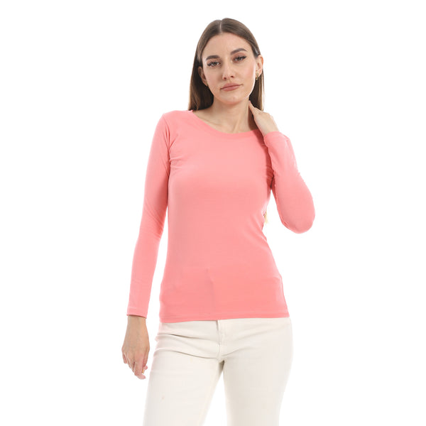Round_Neck_Slip_On_Coral_Pink_Basic_Top