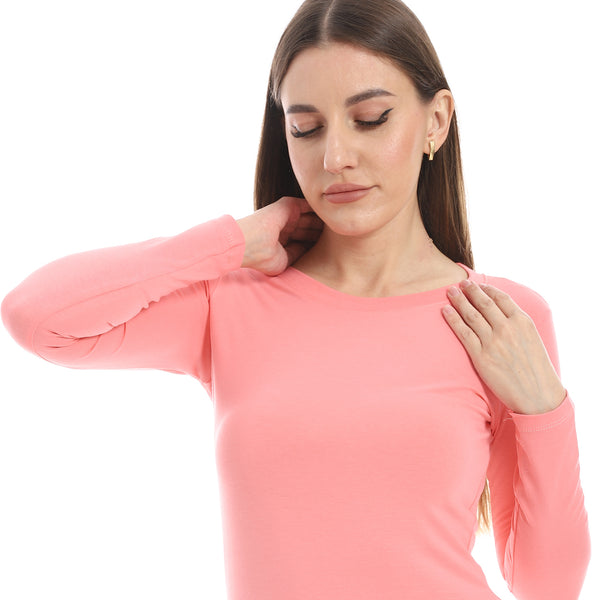 Round_Neck_Slip_On_Coral_Pink_Basic_Top