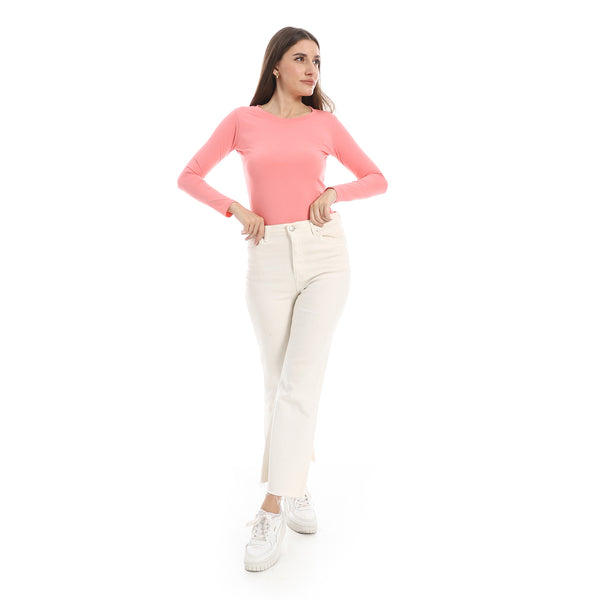 Round_Neck_Slip_On_Coral_Pink_Basic_Top