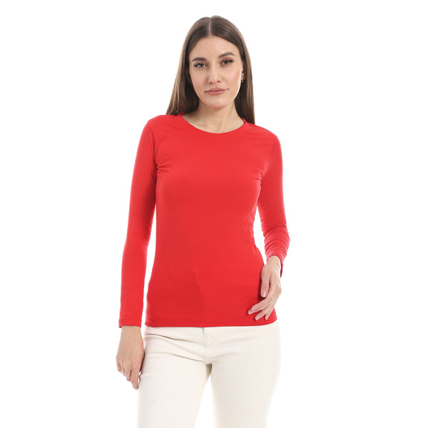 Round_Neck_Slip_On_Red_Basic_Top