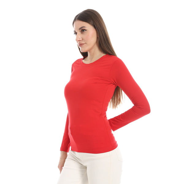 Round_Neck_Slip_On_Red_Basic_Top