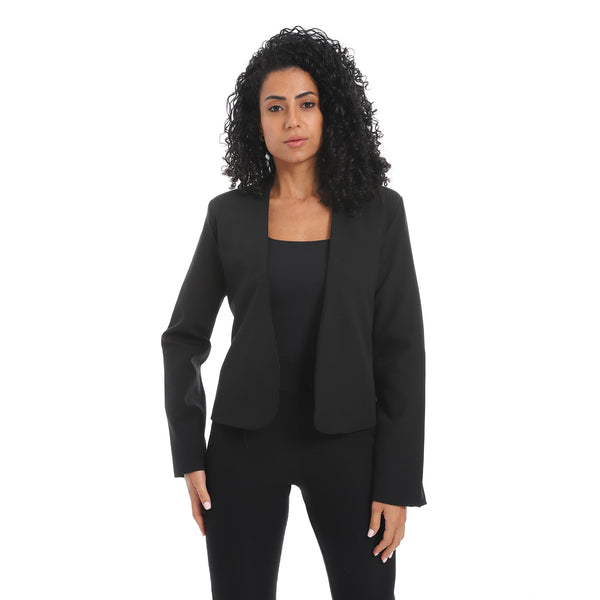 Black Open Neckline Slip On Short Blazer